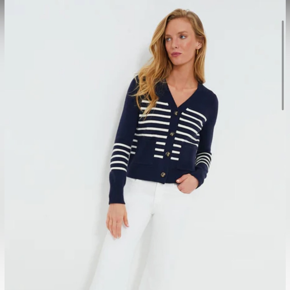 Nola Navy and White Striped Cardigan NWT
